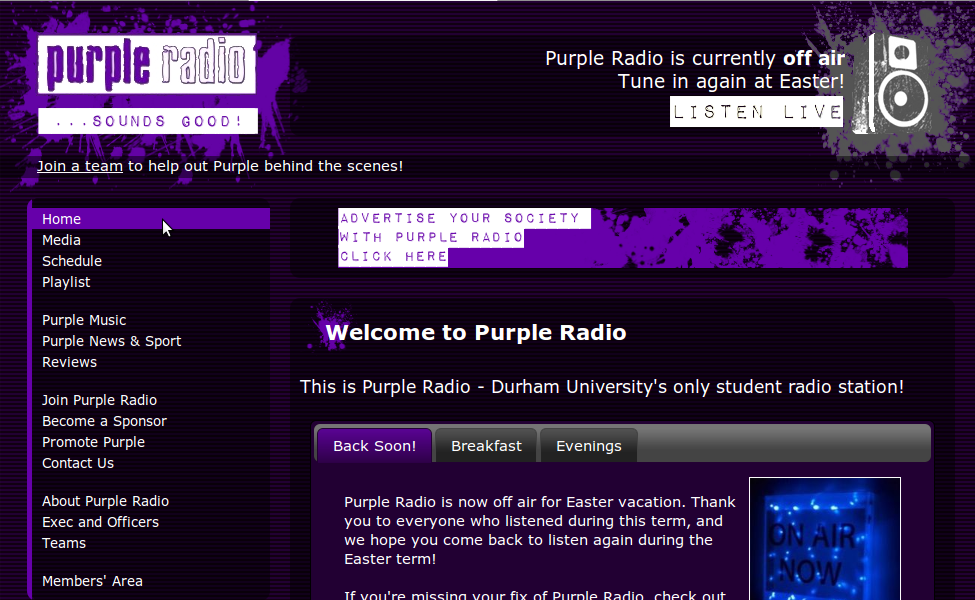 Purple Radio's public-facing website